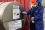 Upon arrival at the IAEA LEU Storage Facility at UMP, staff from the UMP facility performed a visual inspection and checked the UX-30 Overpacks for surface contamination using an Alfa-radiation detection device. 
<br />
<br />
Photo: K. Laffan/IAEA