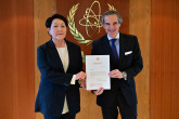 The new Resident Representative of the Kyrgyz Republic to the IAEA, HE Ms. Shaildabekova Nurzhana, presented her credentials to IAEA Director General Rafael Mariano Grossi, at the Agency headquarters in Vienna, Austria. 9 June 2025
