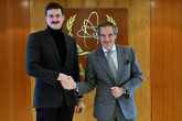 Rafael Mariano Grossi, IAEA Director-General, met with Mark Nelson, Managing Director Radiant Energy Group, during his official visit to the Agency headquarters in Vienna, Austria. 10 February 2025.
