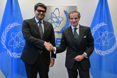 Rafael Mariano Grossi, IAEA Director-General, met with Azim Akhmedkhadjaev, Director, Atomic Energy Agency under the Cabinet of Ministers of the Republic of Uzbekistan, during his official visit to the Agency headquarters in Vienna, Austria. 5 March 2025.