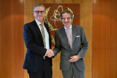 Rafael Mariano Grossi, IAEA Director-General met with Dr. Geoffrey Shaw, Director General, Australian Safeguards and Non-Proliferation Office (ASNO) during his official visit to the Agency headquarters in Vienna, Austria. 10 March 2025.