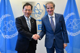 Rafael Mariano Grossi, IAEA Director-General, met with HE Mr. ASAO Keiichiro, Japanese Minister of the Environment, Minister of State for Nuclear Emergency Preparedness, during his official visit to the Agency headquarters in Vienna, Austria. 6 May 2025.