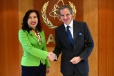 Rafael Mariano Grossi, IAEA Director-General, met with H.E. Ms. LE Thi Thu Hang, Deputy Minister of Foreign Affairs of Viet Nam, during his official visit to the Agency headquarters in Vienna, Austria. 19 May 2025.