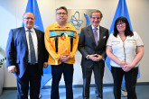 Rafael Mariano Grossi, IAEA Director-General, met with Clayton Wetelainen, Chief, Wabigoon Lake Ojibway Nation, Canada, and Kim Baigrie, Mayor Kim, The Township of Ignace, with Troy Lulashnyk, Resident Representative of Canada to the IAEA during their official visit to the Agency headquarters in Vienna, Austria. 26 May 2025.

 