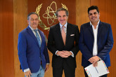 Rafael Mariano Grossi, IAEA Director-General, met with Argentinian Mayors Mario Rivarola, from the Municipality of Embalse, and Celso Jaque from the Municipality of Malargue, during their official visit to the Agency headquarters in Vienna, Austria. 28 May 2025
