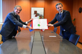 Rafael Mariano Grossi, IAEA Director-General, met with HE Mr. Ibrahim Assaf, Resident Representative of Lebanon to the IAEA, as he deposited the Instrument of Ratification on the Joint Convention on the Safety of Spent Fuel Management and on the Safety of Radioactive Waste Management during his official visit to the Agency headquarters in Vienna, Austria. 18 June 2025.
