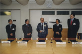 L.t.r.: Ambassador Corrado Pirzio-Biroli (European Union), Nicolai S. Cheverev, Administrative Director of Fusion Programmes, Ministry of the Russian Federation of Atomic Energy, Hans Blix , IAEA Director General (1981-1997), Ambassador Kunisada Kume, Resident Representative of Japan to the IAEA and Ambassador John B. Ritch III, Resident Representative of the USA to the IAEA.
(IAEA Archives/Credit: IAEA)
