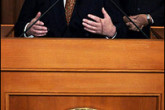 The Chairman of the Norwegian Nobel Committee Ole Danbolt Mjoes announces in Oslo that the 2005 Nobel Peace Prize is awarded to the International Atomic Energy Agency (IAEA) and to its Director General Mohamed ElBaradei. (AFP/SCANPIX/Jon Eeg) 