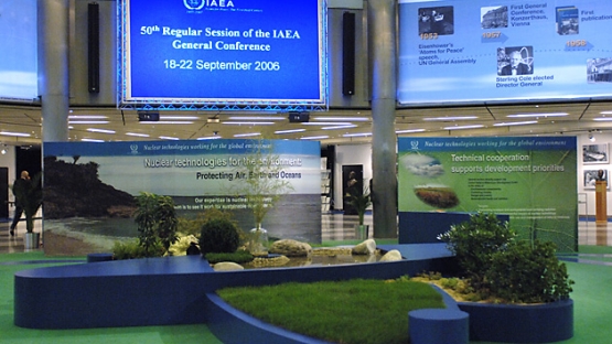 The exhibit on nuclear and the environment dominates the lobby of the Austria Center where the IAEA's 50th IAEA General Conference is taking place from 18-22 September 2006. (Austria Center, Vienna, Austria, 18 September 2006)
