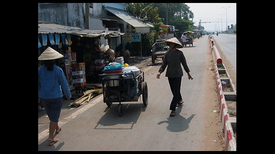 Photo 1 of 14 : The small shops and markets along the road to Cu Chi village, a rice farming community several hours outside of Ho Chi Minh City in South Vietnam.  The village is the site of fields where new varieties of rice are being grown developed in cooperation with South Vietnam's Institute of Agricultural Science.  The Institute is supported by the IAEA's research and technical cooperation programmes for food and agricultural development.  