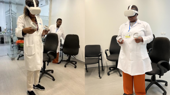 People using virtual reality headsets