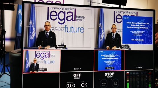 Wolfram Tonhauser, Head?of the IAEA's Nuclear and Treaty Law Section, during his opening remarks at the virtual seminar with government officials of Pakistan